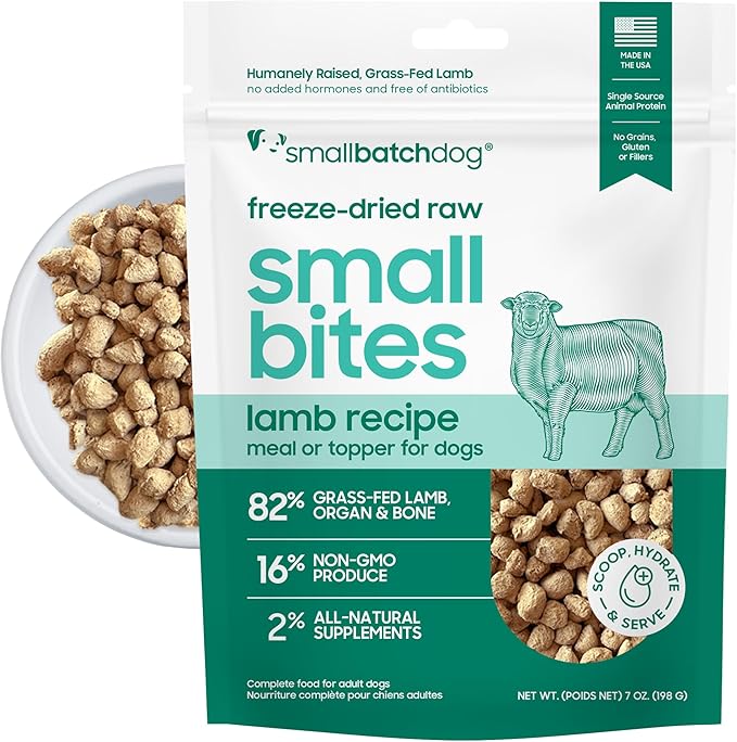 smallbatch Pets Freeze-Dried Raw Dog Food – Lamb Recipe – 7oz Small Bites – High Protein, Grain Free – Complete Meal or Topper – Made in USA with Organic Superfoods 7 Oz, Turkey