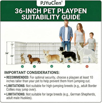 PJYuCien Dog Playpen with Bottom Pad - Metal Foldable Exercise Pen, 8 Panels 36" H x 24" W Indoor Outdoor Pet Fence Puppy Crate Kennel, Black