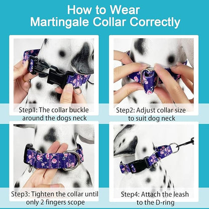Martingale Collar for Dogs with Buckle Floral Dog Collar Girl Female Soft Nylon Dog Collars for Small Medium Large Dogs (Purple Flower, L)