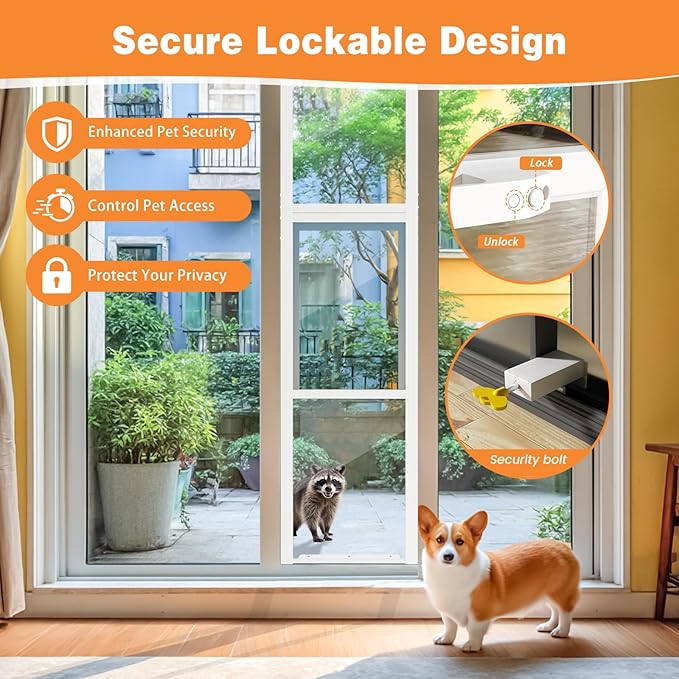 Dog Door for Sliding Glass Doors, 80.7"–86.5“ Height Adjustable, Two-Piece Design Pet Door with Lock, Easy Insert-Install, No-Drill Needed, Ideal for Apartments, Rentals, Balconies & Patios
