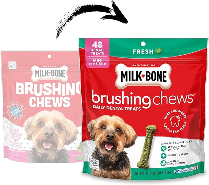 Milk-Bone Brushing Chews Fresh Mint Flavor Daily Dental Dog Treats, Mini, 18.9 Oz. Bag
