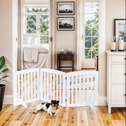 Freestanding Pet Dog Gate 24 Inch Foldable Dog Fence Indoor 3 Panel Extra Wide Wooden Door for Stairs Hallways Doorways