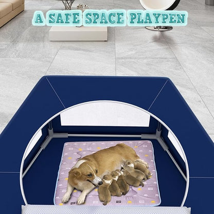 XVISHX 45x45 Inches Hexagonal Type Puppy Playpen, Dog Playpen for Puppies or Small Dogs, Dog Fence Pet Playpen for Indoor & Outdoor, Sturdy Safety Dog Pen with Thickened Fabric, Breathable Mesh