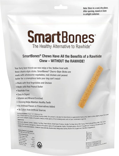 SmartBones Churro-Style Sticks 14 Count, Made with Real Peanut Butter, Rawhide-Free Chews for Dogs