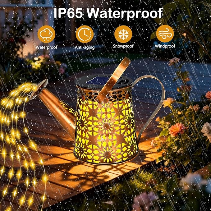 YJFWAL Solar Watering Can Lights Replacement Top, 3.6in Round Panel with 3.5Ft 80 Led Copper Wire String Lights for Solar Lantern Water Can Battery Box Accessories