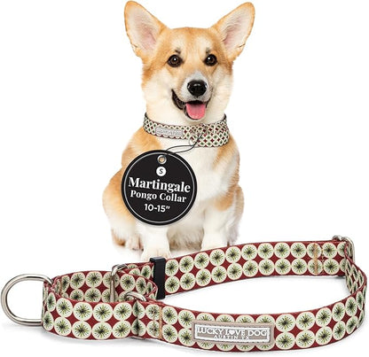 Lucky Love Dog Martingale Dog Collar - Adjustable, No-Slip, Durable, & Soft Webbing Collar for Male and Female Dogs Ideal for Training & Walking - in Unique Pongo Pattern, Small