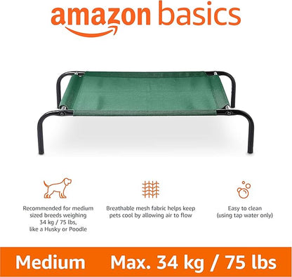 Amazon Basics Cooling Breathable Elevated Dog Bed with Metal Frame for Medium Dogs, 43" x 26" x 7.5", Green