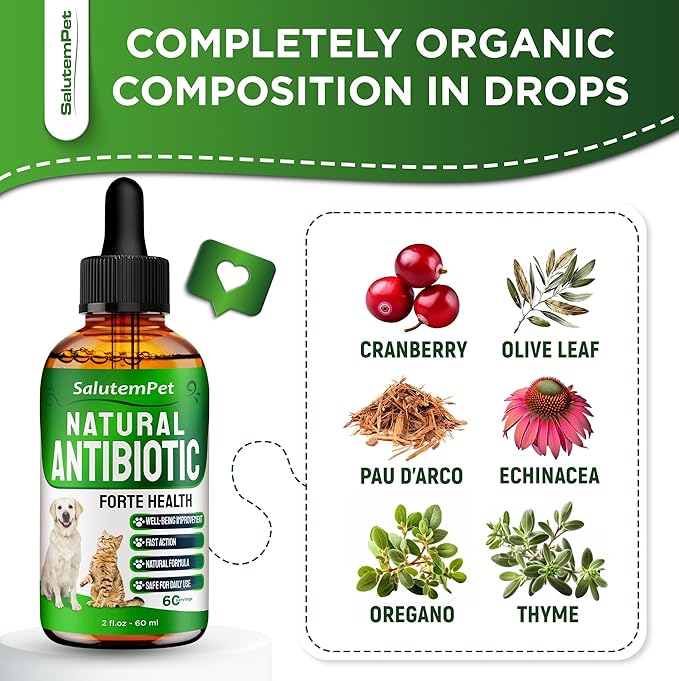 Natural Antibiotics for Dogs to Help with Allergies and UTIs | Kennel Cough Medicine for Dogs | Cat Antibiotics for Infection | Herbal Supplement is Excellent for All Breeds and Ages | 2 oz