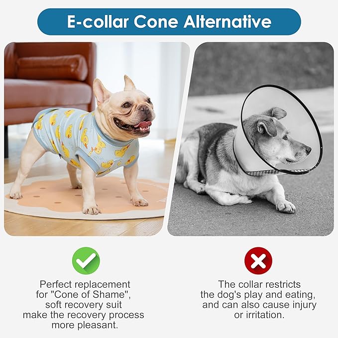 cyeollo Recovery Suit for Dogs Surgery Suit Female Spay Soft Pet Onesie Bodysuit Male Dog Neuter, Small Dogs Surgical Recovery Shirt, Yellow Duck, S