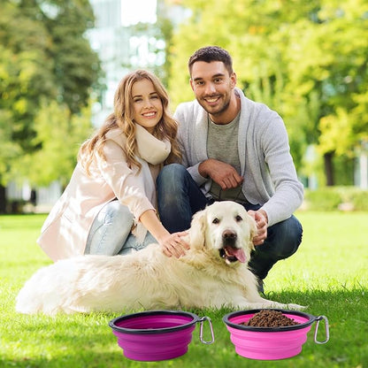 SLSON Dog Bowls Pet Collapsible Bowl with Cover Lids,2 Pack Dog Travel Bowls Portable Foldable Cat Water Dish Bowl for Pets Walking Parking Camping (Pink and Purple, Large)