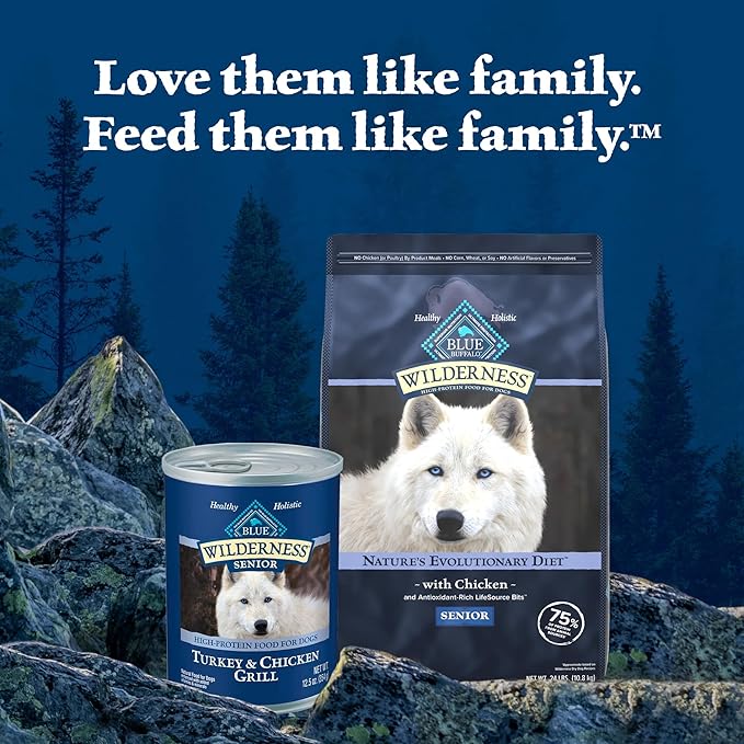 Blue Buffalo Wilderness Rocky Mountain Recipe Senior Wet Dog Food,High-Protein & Grain-Free,Made with Natural Ingredients,Red Meat Recipe,12.5-oz. Cans,(Pack of 24)