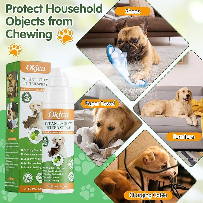 2 Bottles Bitter Apple Spray for Dogs - No Chew Spray for Dogs to Stop Barking Marking and Nibbling - Natural Ingredients Dog Repellent Spray for Furniture and Your Belongings Green