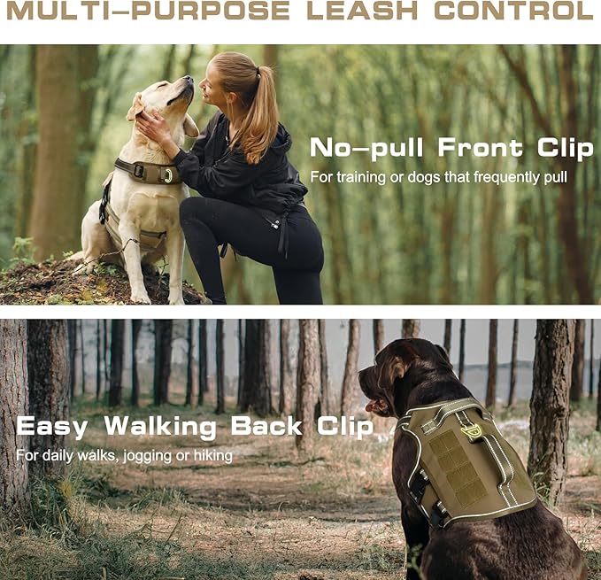 Tactical Dog Harness Medium Sized, Heavy Duty No Pull Dog Harness with Handle, Easy On and Off Service Dog Vest with Molle System, Adjustable Reflective Pet Vest for Walking Hiking Training