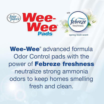Four Paws Wee-Wee Odor Control with Febreze Freshness Pee Pads for Dogs & Puppies, Leak-Proof Dog Housebreaking Potty Training Floor Protection, Spring Fresh Scent, 22" x 23", 100 Count