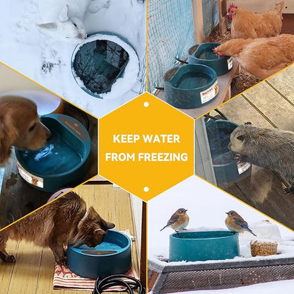 PETLESO Heated Dog Bowl, Heated Water Bowl for Outdoor Cats, Winter Dog Water Dish with AntiBite Wire Heating Chicken Waterer Smart Thermal Bowl for Rabbits Birds Feral Animals, 35W 2.2L