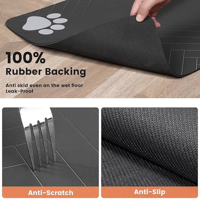 Pet Feeding Mat-Absorbent Pet Placemat for Food and Water Bowl, with Waterproof Rubber Backing, Quick Dry Water Dispenser Mat for Dog and Cat (20"x12", Navy Blue)