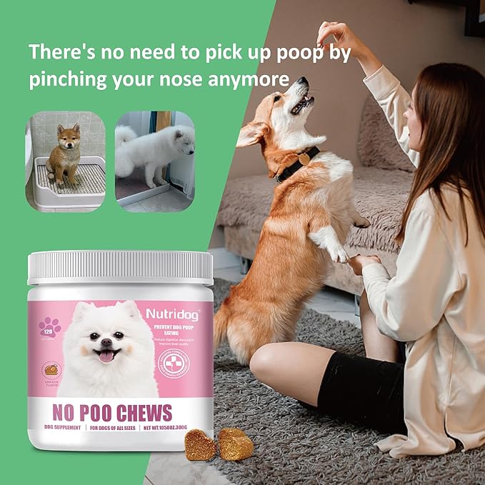 No Poo Chews for Dogs - 120 Ct Chicken Flavor - Coprophagia & Stool Eating Deterrent with Probiotics, Digestive Enzymes & Breath Aid - Stop Dog Poop Eating - Gut Health (Chicken)