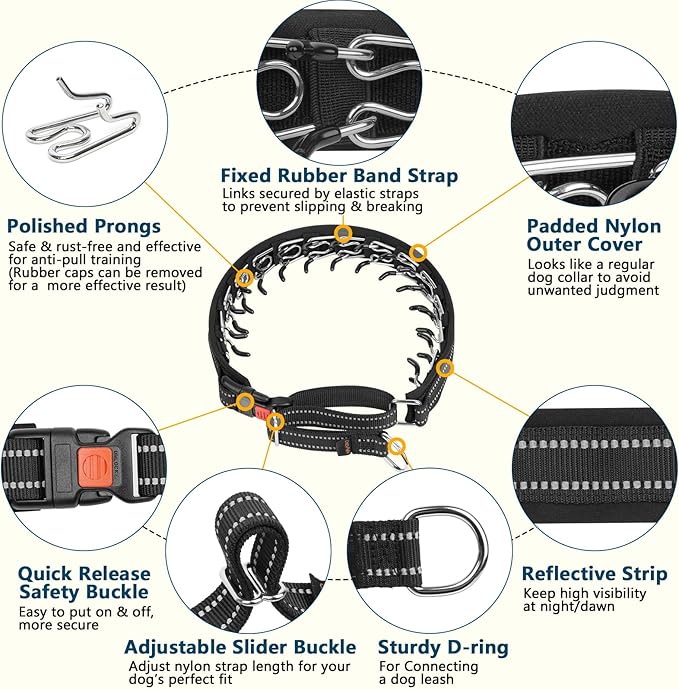 Crazy Felix No Pull Martingale Collar for Large Medium Small Dog Pitbull German Shepherd Doberman, Dog Collar Anti Pull with Buckle for Training Walking (Black, M-Neck 13-15", 1" Wide)