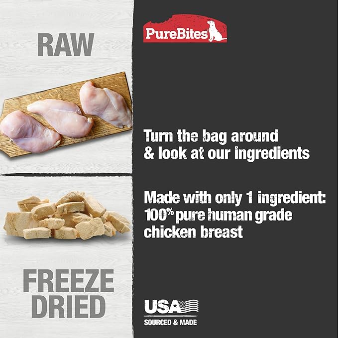 PureBites Chicken Breast Freeze Dried Dog Treats, 1 Ingredient, Made in USA, 11.6oz