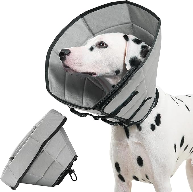 Avont Dog Cone Alternative, Adjustable Soft Comfy Foldable E Cones for Medium Large Dogs After Surgery, Escape-Proof Elizabethan Collar for Surgical Wound Recovery Stop Licking -Grey(L)