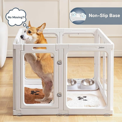 Jalove Dog Playpen, 24" Acrylic Plastic Pet Playpen with Door, Puppy Playpen, Indoor Dog Pen, Foldable, Customizable, White 2 PCS