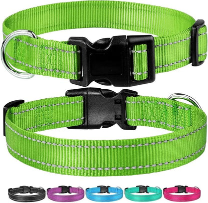 Reflective Dog Collar with Buckle Adjustable Safety Nylon Collars for Small Medium Large Dogs, Grass Green XL