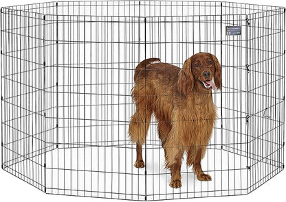 MidWest Homes for Pets 42-Inch Exercise Pen, for Indoor and Outdoor Use, 16 Sq Feet of Play, Single Door Folding Dog Pen, with Large Door Opening & Secure Latch, Easy to Set Up, Foldable Dog Playpen