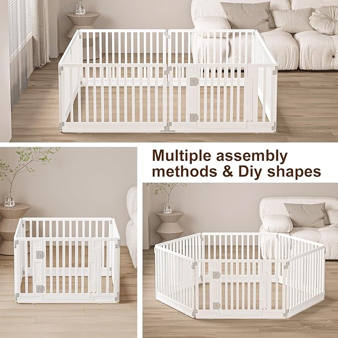 Pet Playpen Foldable Gate for Dogs Heavy Plastic Puppy Exercise Pen with Door Portable Indoor Outdoor Small Pets Fence Puppies Folding Cage 4 Panels Medium Animals House Supplies (PPW-WHITE04, White)
