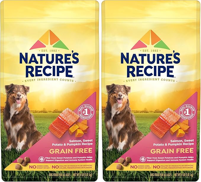 Natureâ€²s Recipe Grain Free Salmon, Sweet Potato & Pumpkin Recipe Dry Dog Food, 4 lb. Bag (Pack of 2)