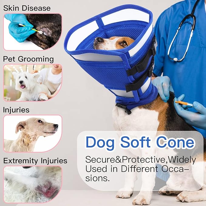 Soft Dog Cone Collar to Stop Licking - Adjustable for Small Dogs | Prevents Licking Wounds After Surgery & Skin Disease,Lightweight,Comfortable Elizabethan Recovery Cone (Blue,S)