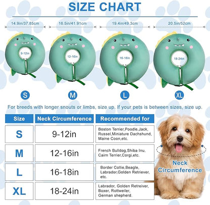 Dog Cone Inflatable Widen Dog Neck Donut Collar, Soft Cone Alternative After Surgery for Large Medium Small Dogs to Stop Licking, Dinosaur, X-Large