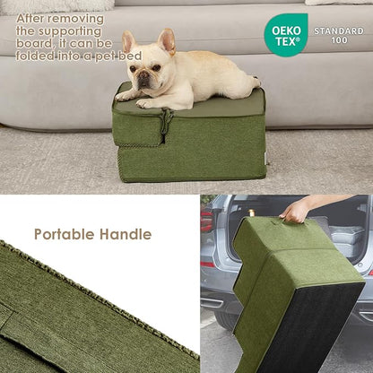 EHEYCIGA Dog Stairs for Small Dogs 13.5" H, 3-Step Dog Steps for Couch Sofa and Chair, Pet Steps for Medium Cats, Non-Slip Balanced Pet Ramp Indoor, Olive Green