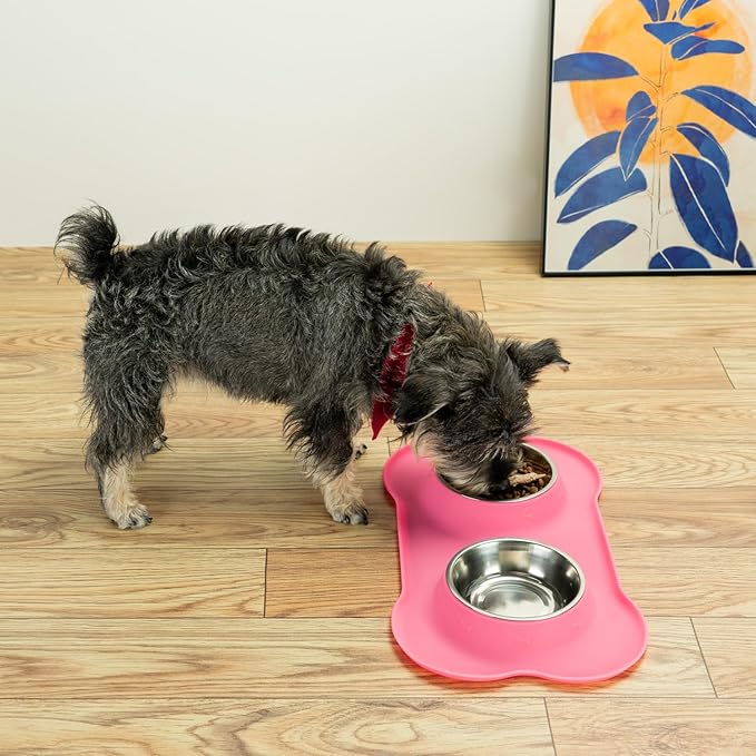 Conlun Stainless Steel Dog Bowls with Non-Slip Silicone Mat, Spill Proof Food & Water Bowls Set, Easy Clean Puppy Food Dish, Dishwasher Safe, Suitable for Dogs Cats Pet Under 20lbs, Small, Pink