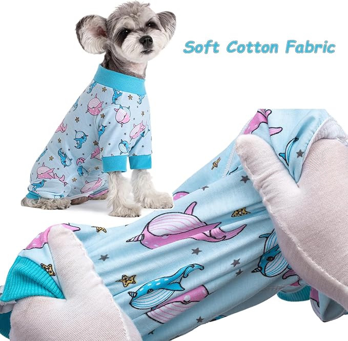 Dog Recovery Suit for Surgery Small Medium Dogs Onesie, Cute Soft Dog Pajamas Bodysuit Cone Alternative Prevent Licking Recovery Suit Female Male (Dolphins, Medium)