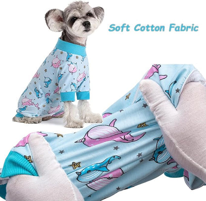 Dog Recovery Suit for Surgery Small Medium Dogs Onesie, Cute Soft Dog Pajamas Bodysuit Cone Alternative Prevent Licking Recovery Suit Female Male (Dolphins, Medium)