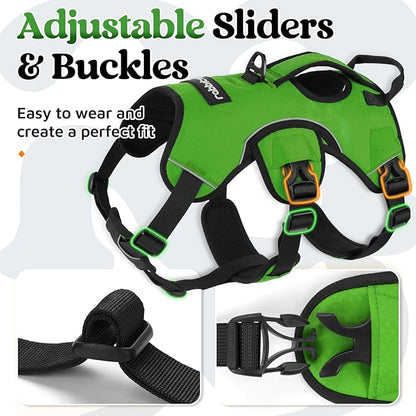 rabbitgoo Escape Proof Dog Harness, Soft Padded Full Body Pet Harness, Reflective Adjustable No Pull Vest with Lift Handle and Lesh Clip for Large Dogs Walking Hiking Training, M, Green
