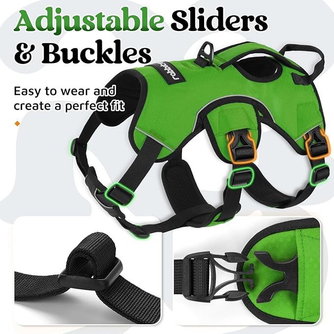 rabbitgoo Escape Proof Dog Harness, Soft Padded Full Body Pet Harness, Reflective Adjustable No Pull Vest with Lift Handle and Lesh Clip for Large Dogs Walking Hiking Training, L, Green