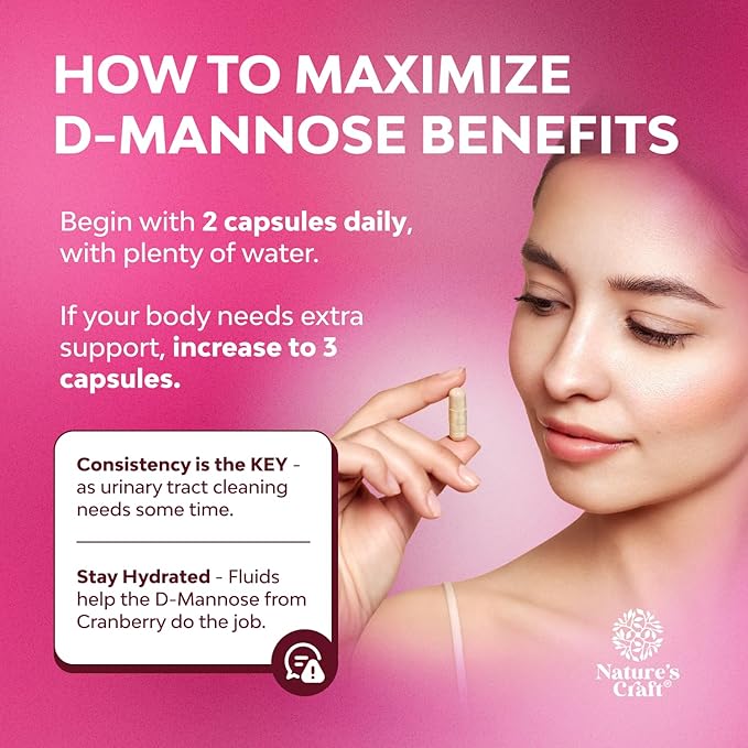 D Mannose with Cranberry Supplement - D Mannose 1000mg per Serving Capsules for Kidney Defense Support & Cleanse and Urinary Tract Health for Women & Men - Adults Bladder Health Supplement - 240 Count