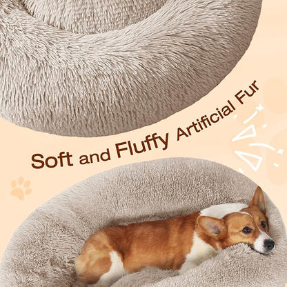 JOLLYVOGUE Dog Beds Large Sized Dog, 36 inches Calming Soft Anti-Anxiety Donut Dogs Bed, Washable Round Fluffy Cushion for Large Pets, Fits up to 80 lbs Pets