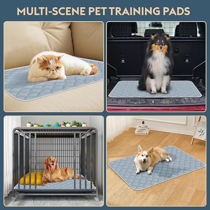 FunFurry Washable Pee Pads for Dogs - 2 Pack Reusable Waterproof Puppy Training Pads, Super Absorbent with Dog Paw Shape Non-Slip Backing (Light Grey, 24" X 36" - 2 Pack)