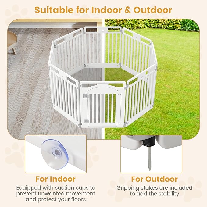 Giantex 8 Panel Dog Playpen, 32'' Tall Plastic Pet Fence with Lockable Door, Indoor Outdoor Portable Dog Exercise Pen for Medium Dogs, Configurable into Square, Rectangle or House-Shaped Layout