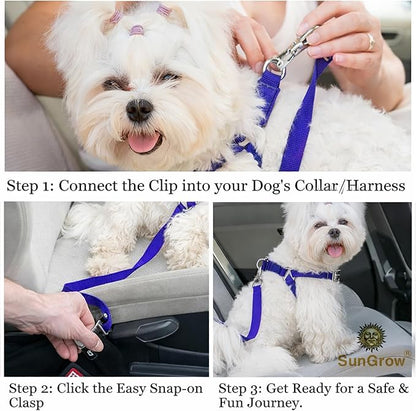 SunGrow Dog Seat Belt for Car, Adjustable Nylon Pet Seatbelt, Supports All Cars, Dog Car Leash Seat Belt, Seatbelt for Dogs, Cats & Ferrets Travel Harness
