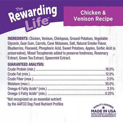 Wellness Rewarding Life Dog Treats, Training Treat, Grain Free, Soft Chicken & Venison (6 Ounce Bag) (Pack of 2)