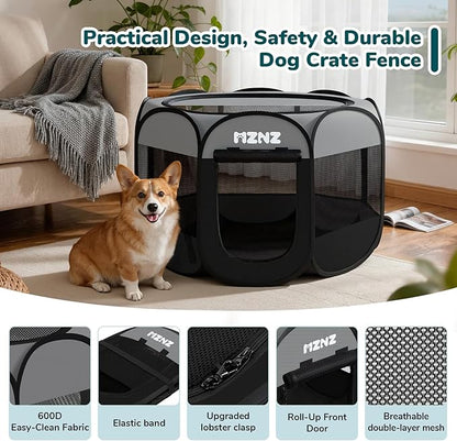 Dog Playpen, Portable Puppy Pet Crate Indoors for Small/Medium Dogs Cats Rabbits, Foldable Dog Cage Enclosure for Outdoor, Pop Up Dogs Tent Kennel with Carrying Case, Dark Grey
