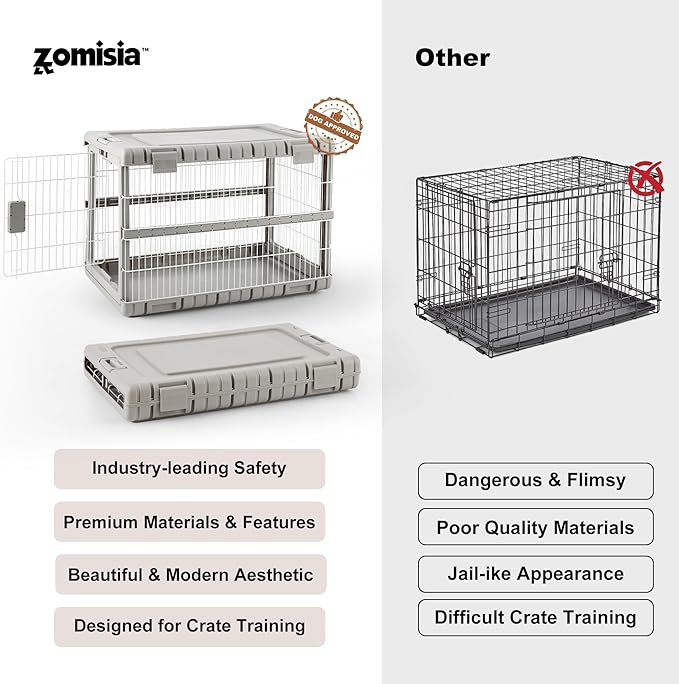 ZOMISIA Collapsible Dog Crate for Large Dogs - 36" L Heavy Duty Dog Kennel No Tools Required with 4 Sides Steel Foldable Cage for Dogs Indoor Furniture, Portable Carrier with 2 Smooth Wheels, Beige