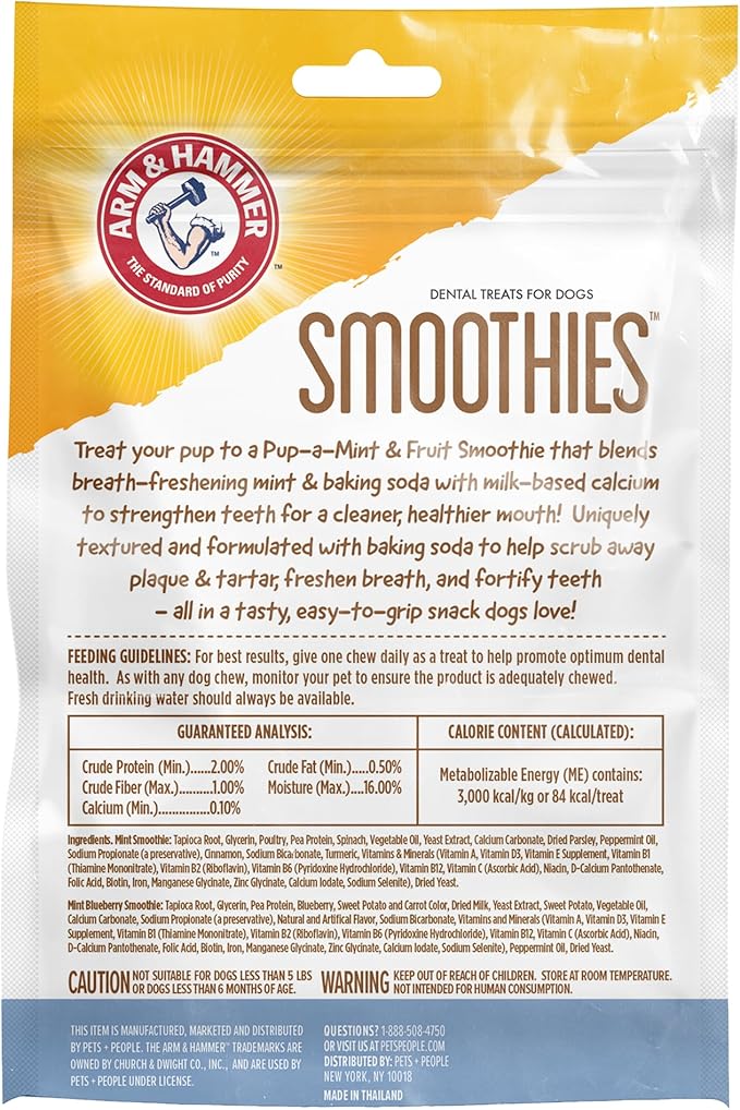 Arm & Hammer for Pets Smoothies Dental Treats for Dogs with Baking Soda & Calcium, Treat Chews Help Fight Bad Breath, Plaque & Tartar, Mint Strawberry & Mint, Ring Shaped, 5 Pcs