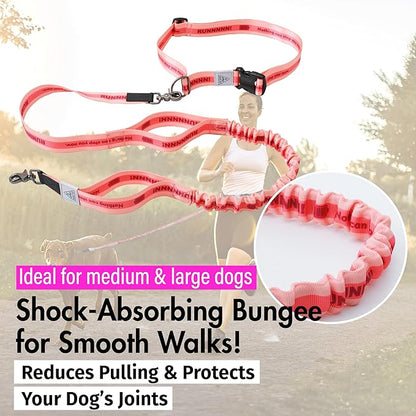 Hands Free Dog Leash with Waist Belt Lifetime Replacement, Dual Handle Bungee Leash for Running, Jogging, Hiking and Walking, for Medium and Large Dogs 5118