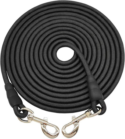 65FT Dog Tie Out Leash, Long Tether 8-10-13-15-20-25-30-35-40-50 FT Nylon Rope Check Cord for Medium Large Dogs Outdoor Yard Playing Camping Backyard (Black, 3/8")