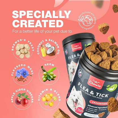 Dog Flea and Tick Treatment Chews - Flea and Tick Prevention for Dogs - Flea & Tick Chewables - Natural Dog Flea & Tick Control Soft Treats - Flea Chewables for Dogs - Immune Support Supplement