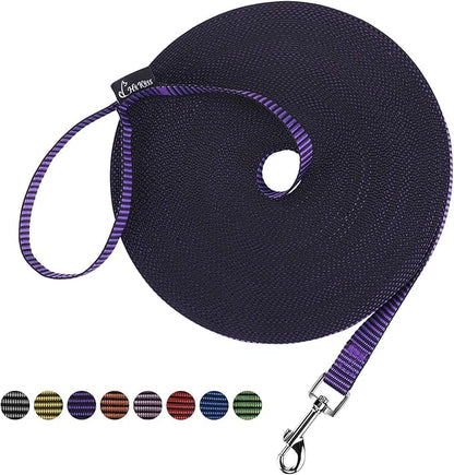 Hi Kiss Dog/Puppy Obedience Recall Training Agility Lead - 15ft 20ft 30ft 50ft 100ft Training Leash - Great for Training, Play, Camping, or Backyard(20ft,Black_Purple)
